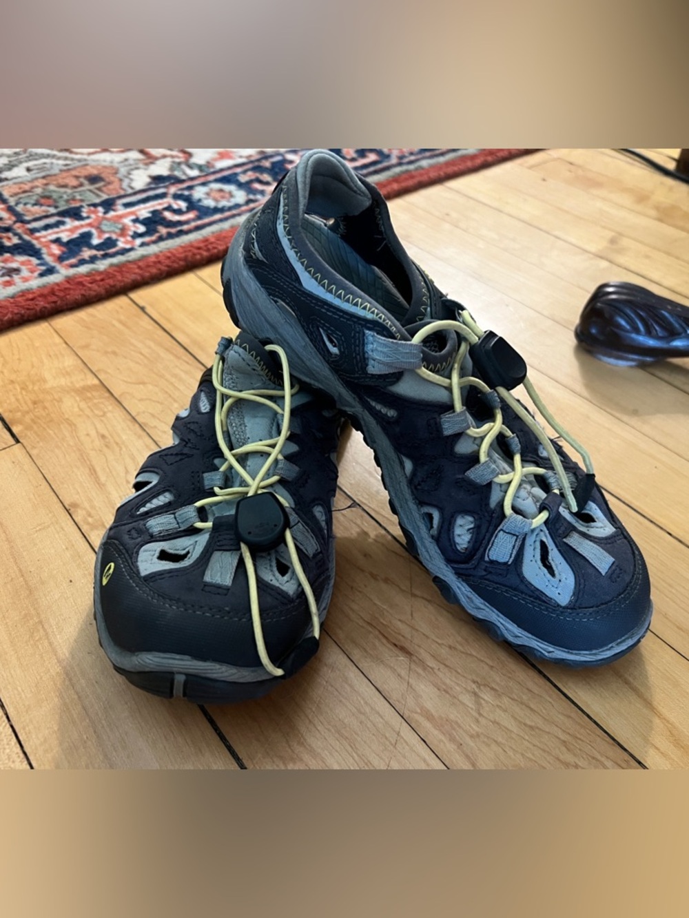 Merrell Blue Outdoor Bungee Sandals with Yellow Lacing